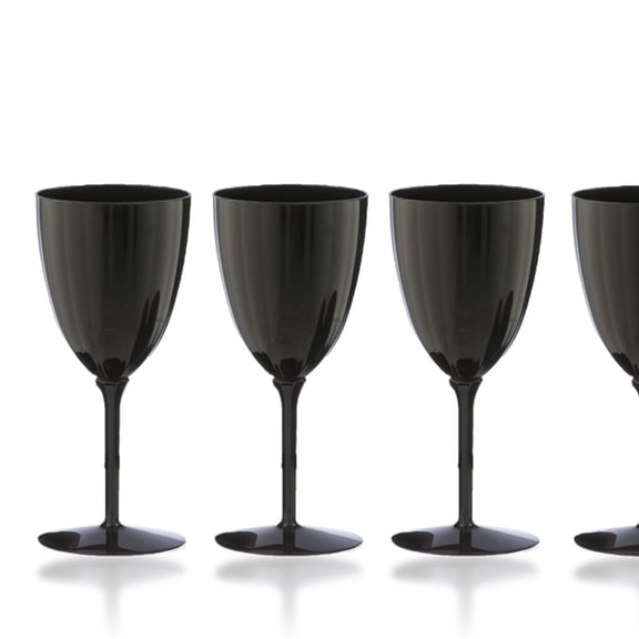 [8 Pack - 7 oz] Disposable Plastic Wine Glasses Black Stemmed Plastic Wine Glasses Fancy Plastic Wine Cups for Parties, Weddings, and Dining Durable Reusable Wine Goblets - Posh Setting