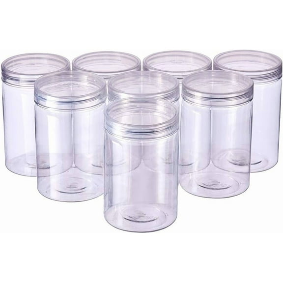 8 Pack 8.5oz Clear Round Plastic Storage Jars Leak Proof Slime Jars for Beads Crafts Scrubs Creams OilsClear