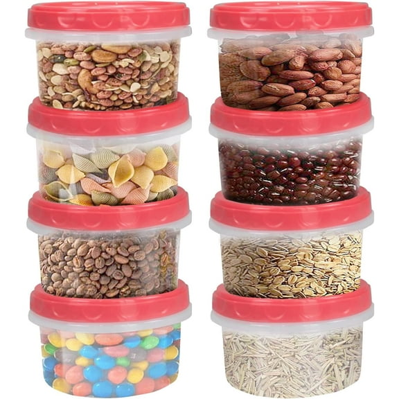 8 Pack 8 Ounce Reusable Small Plastic Freezer Storage Containers with Screw Lid Red