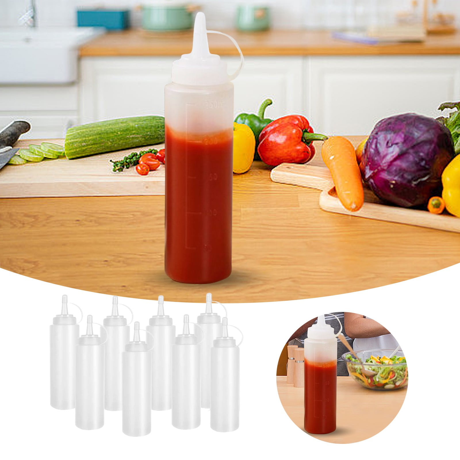 8 Pack 8 Oz Squirt Condiment Bottles With On Cap Lids Top Dispensers