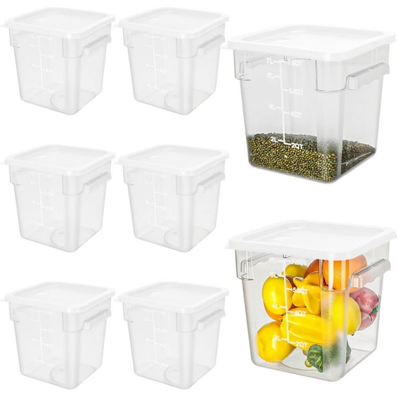 8 Pack 8 Qt Clear Food Storage Container with Handles and Lid Commercial Grade Square Food Storage Containers Polycarbonate Air Tight box for Home Kitchen Restaurant (White)