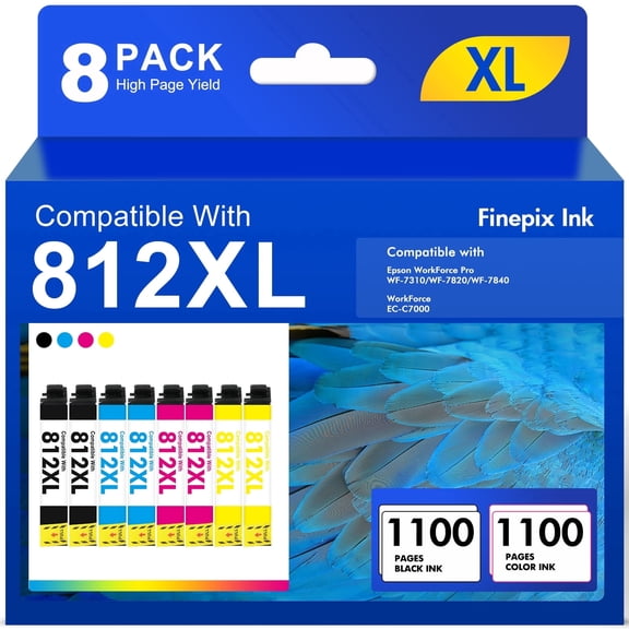 8-Pack 812XL Ink compatible for Epson 812 Ink Cartridges for Epson Workforce Pro WF-7820 WF-7840 WF-7310 Combo Pack