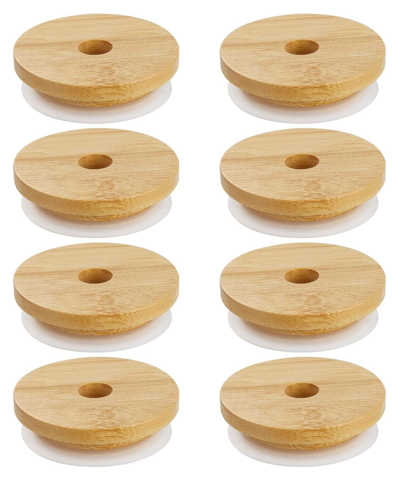 Lot De 8 Couvercles En Bambou Pour Pots Mason - Avec Trou Pour Paille - Réutilisables, Micro-ondables