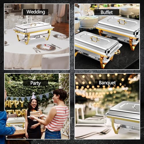 8 Pack 8QT Chafing Dish Buffet Set, Rectangular Stainless Steel Buffet ...