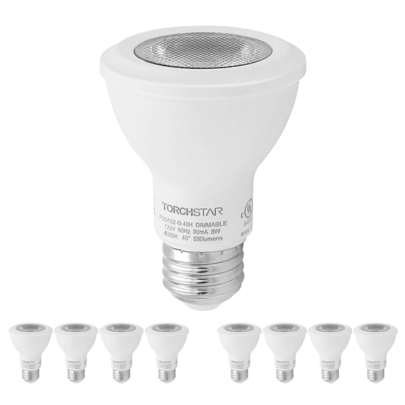 8 Pack 8W Dimmable PAR20 LED Light Bulbs, Damp Location Available Spotlight Bulb, 4000K Cool White, E26 Medium Screw Base