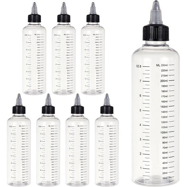 8 Pack 8oz Large Transparent Plastic Dispensing Bottle with Twist Cap and Graduated Measurement for Liquids Inks Oils Arts and Crafts DIY DIY