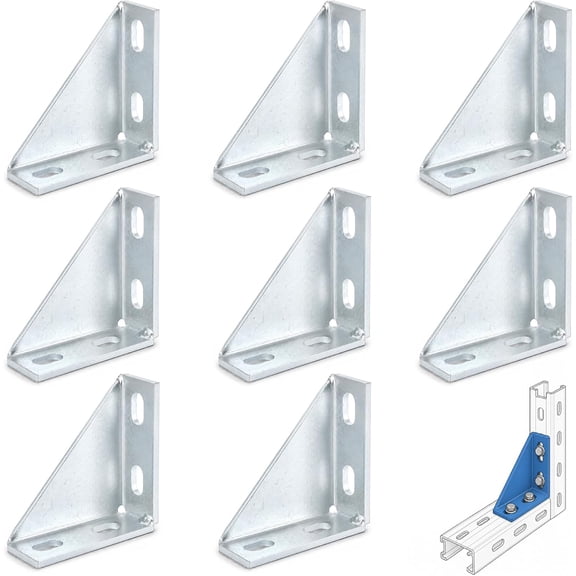 8 Pack 90 Degree Gusseted Fitting for 1-5/8" Strut Channel, Heavy Duty Galvanized Steel Corner Bracket, Reinforced 4-Hole Strut Angle Fitting for Electrical, HVAC, Pipe & Framing Support