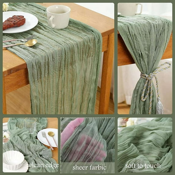 8 Pack 90X400cm Sage Green Cheesecloth Table Runner Long Rustic Gauze Table Runner Romantic Semi