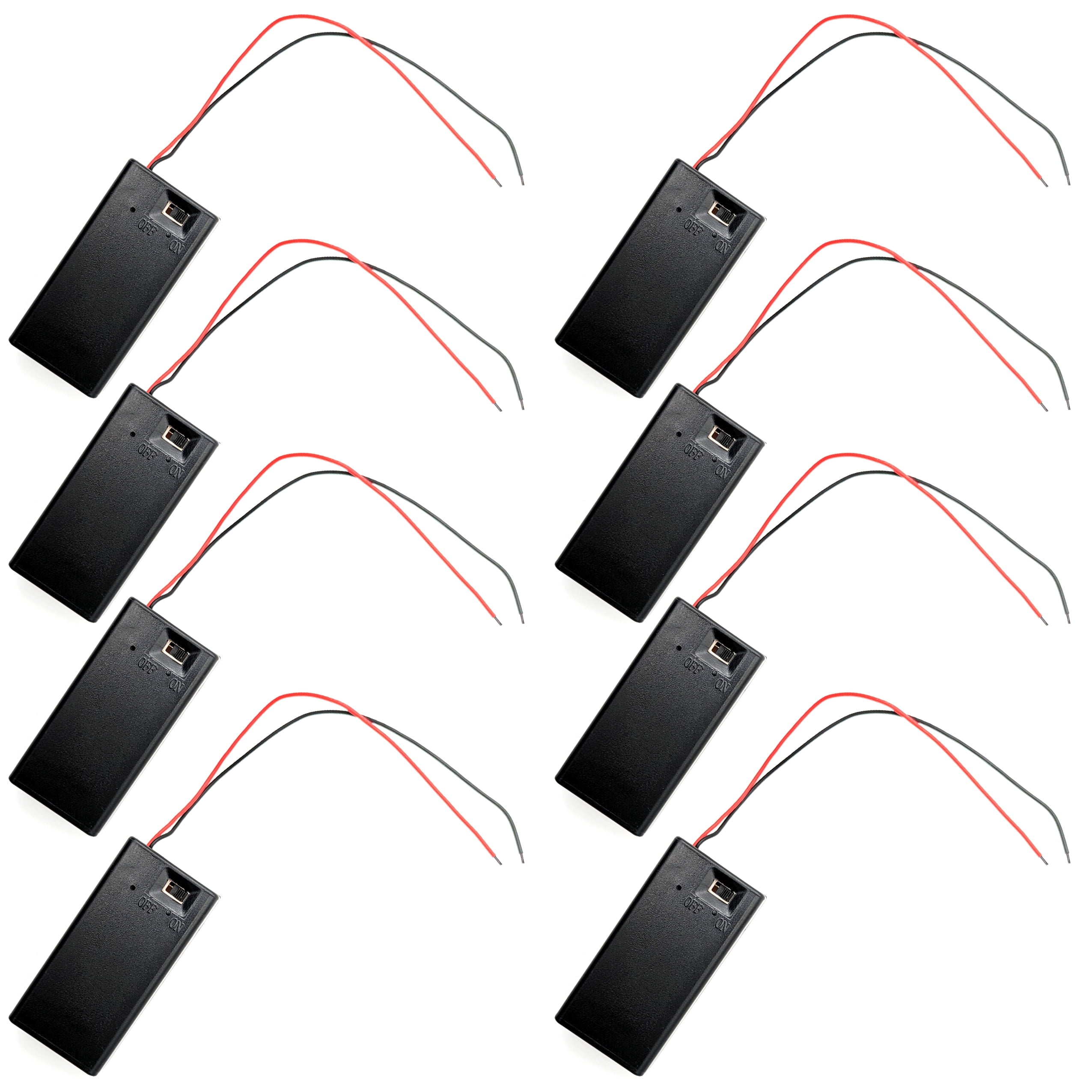 8 Pack 9V Battery Holder with ON/OFF Switch and Cover, Red & Black Wire ...
