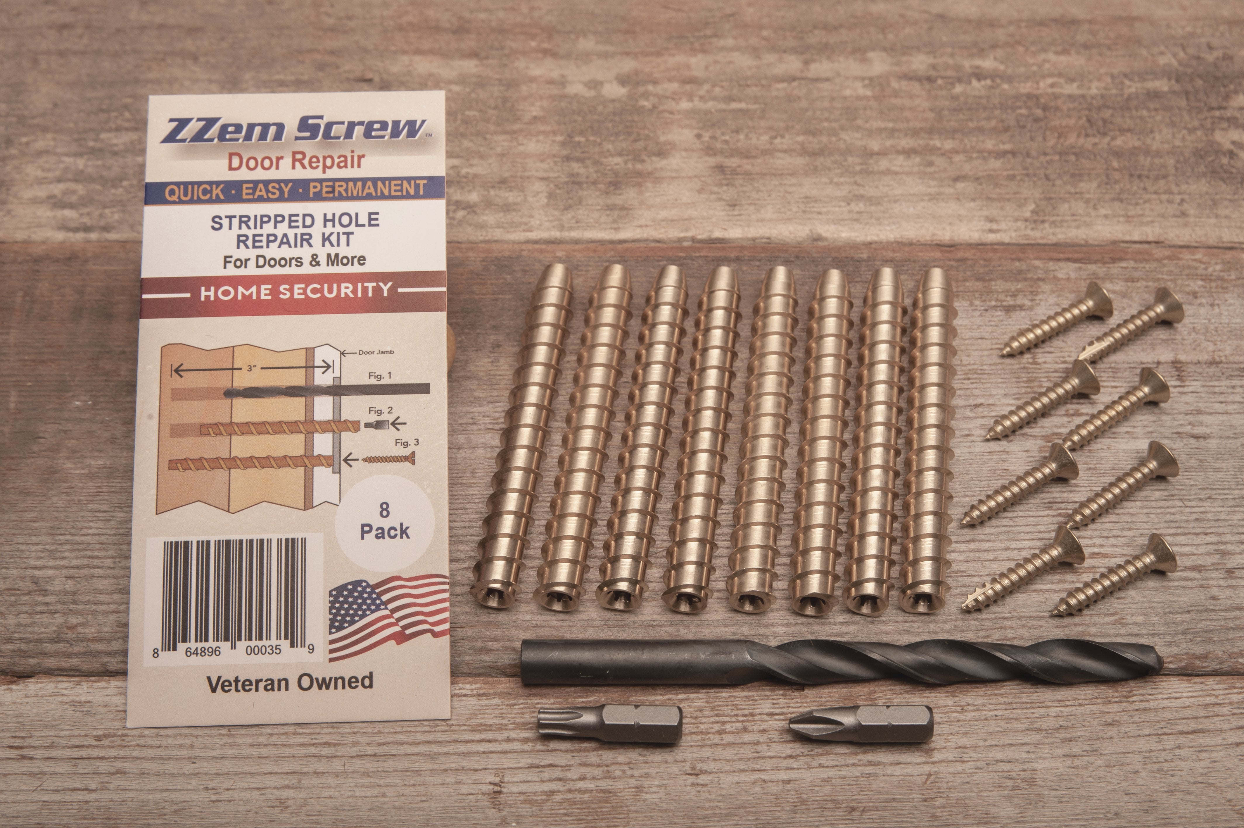 Free Shipping! 8 Pack 9X3" ZZem Screw Door Security & Hinge Repair KitEasy Stripped Screw