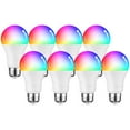 thumbnail image 1 of 8 Pack A19 A19 Smart LED Light Bulbs, WiFi & Bluetooth, 60W Equiv, E26 Base, 2000K-5000K RGBCW Full Color Changing Smart Bulb, 1 of 5