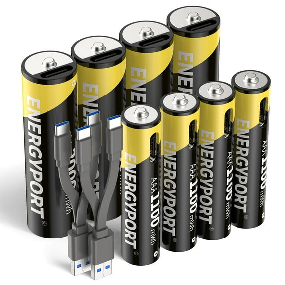 8-Pack AA + AAA Batteries Combo Pack USB Rechargeable Battery Lithium Double A and Triple A Batteries 1.5v with USB-C Charging Cable and LED Charge Indicator