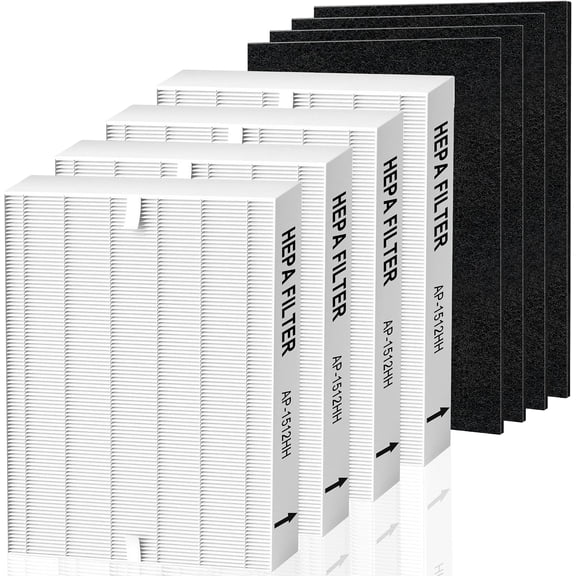 8 Pack AP-1512HH Replacement Filter for Airmega AP-1512HH and Airmega 200M Air Purifier, AP-1512HH, AP-1512HH-FP, AP-1518R, AP-1519P, Compared to Part #3304899 (4 HEPA Filter & 4 Carbon Filter)