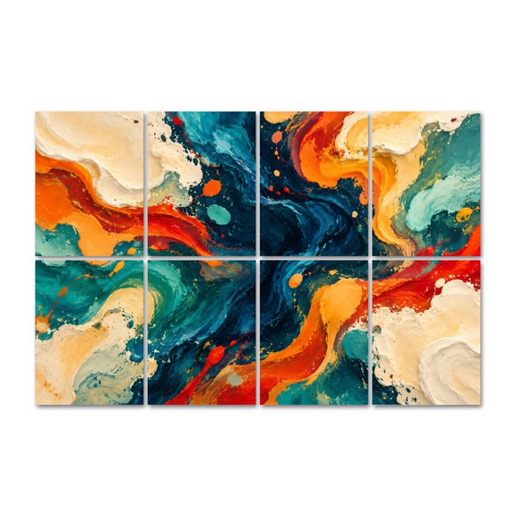 8 Pack Abstract Swirling Colors Art Acoustic Panels Self-Adhesive Blue Orange White Contrasts Blue Decorative Sound Absorbing Wall Panels, Sound Panels for Recording Studio Living Room 48"x32"