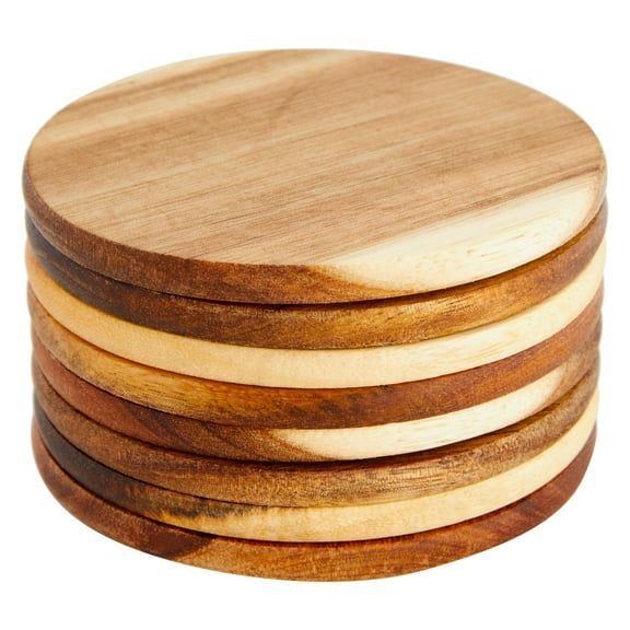 Juvale Round Acacia Wood Coasters - 8 Pack, 4 in, Brown - Drink Coasters for Coffee & Dining Table Decor - Bar & Home Bar Accessories - Wood Decor