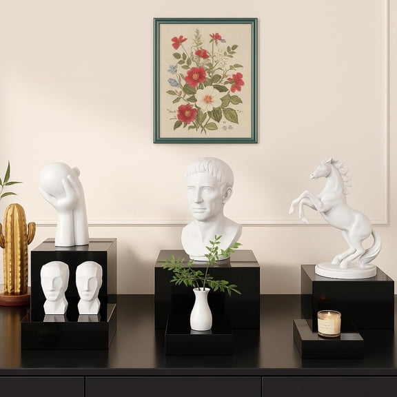 8 Pack Acrylic Buffet Risers - 3 to 10 Inch Decorative Cube Boxes, Display Stands with Hollow Bottoms for Food Jewelry Table Display Supplies(Black,Flat)