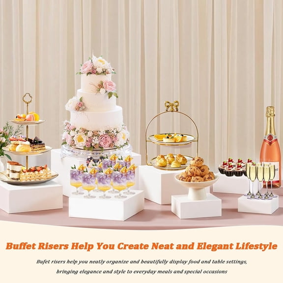 8-Pack Acrylic Buffet Risers Set - Versatile Display Stands for Dessert Tables, Collectibles, and Party Food Presentation (3" to 10" Sizes, White)