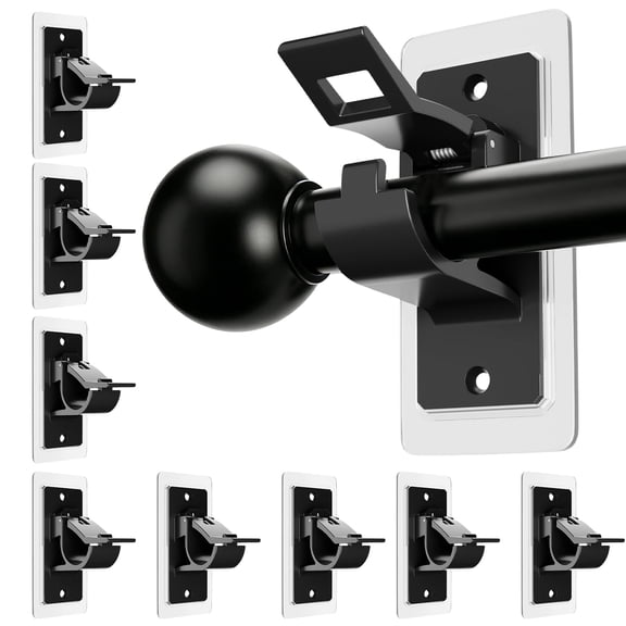 8-Pack Adhesive Curtain Rod Brackets, No Drill Rod Holders with Screws, Stick on Wall Hooks for 0.5 to 1.18 Inch Rods for Bathroom & Bedroom(Black)