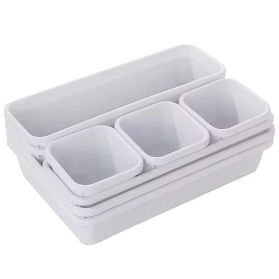 8 Pack Adjustable Drawer Organizer Trays, Plastic Divider Boxes for Makeup, Jewelry, Kitchen and Bathroom
