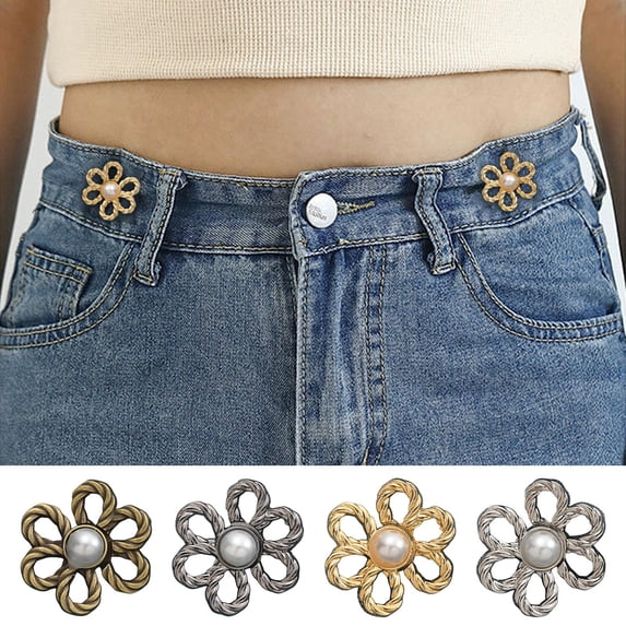 8 Pack Adjustable Flower Button Pants Waist Tightener Clips, No-Sew Jean Buckle Extender Set for Loose Jeans, Skirts, Shorts & DIY Crafts