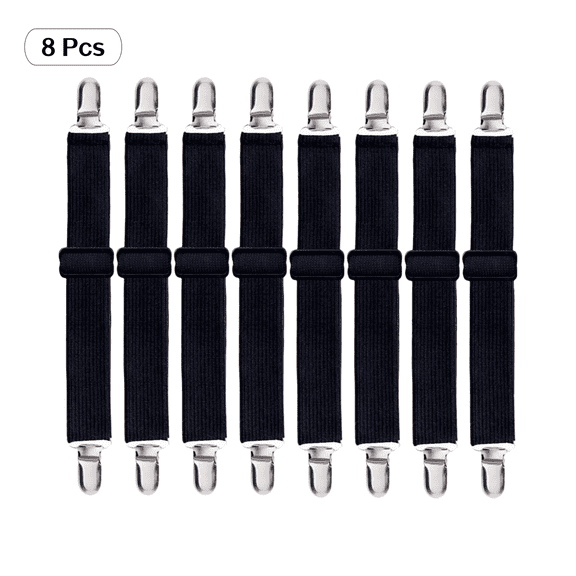 8-Pack Adjustable Heavy-Duty Bed Sheet Straps Clip, 2-Clip Head Design, Black