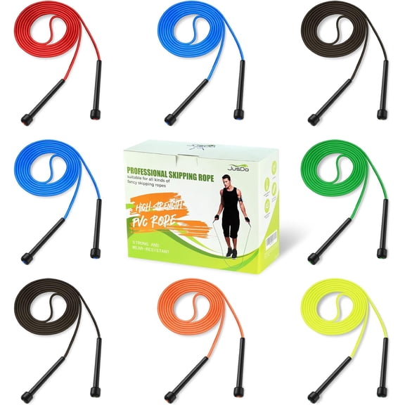 8 Pack Adjustable PVC Jump Rope for Cardio Fitness - Versatile Jump Rope for Both Kids and Adults Women Men Christmas Gift - Great for Exercise,9 Feet