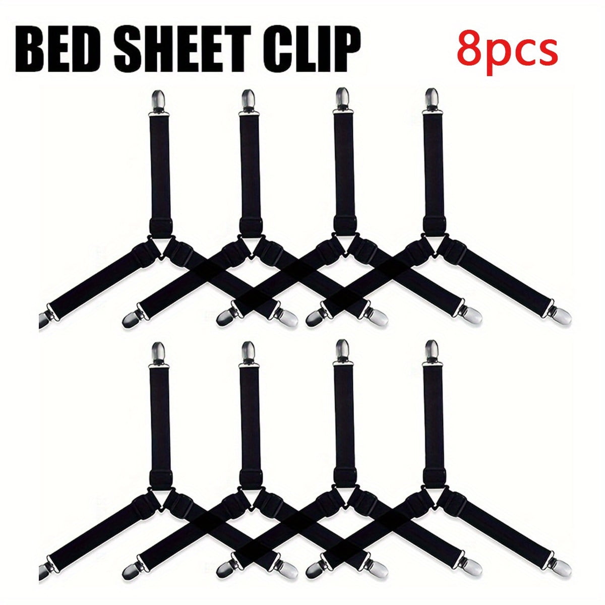 8Pack Adjustable Triangle Bed Sheet Holders Elastic, NonSlip Clips