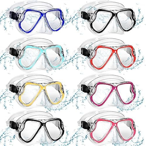 8 Pack Adult Goggles with Nose Cover Antifog Swimming Mask Diving Mask Swim Glasses Scuba Snorkeling Gear Tempered Glass Youth Pool Goggles for Scuba Diving Snorkeling Swimming Spearfishing