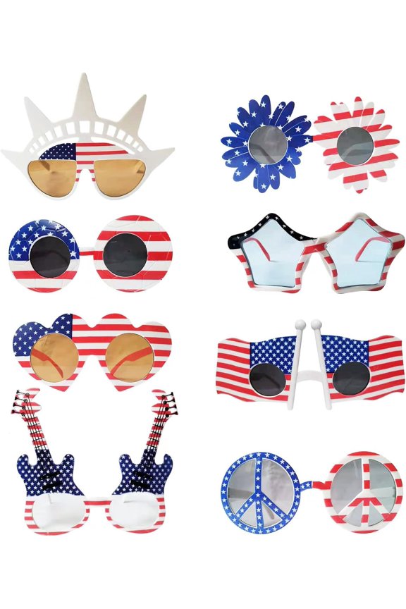 8-Pack American Flag Patriotic Glasses  4th of July Party Accessories  Red/White/Blue Novelty Eyewear  Photo Booth Props, Favors for Memorial Day/Veterans Day/Independence Day