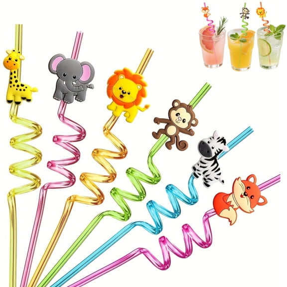 8 Pack Animal Reusable Straws, Cute Cartoon Animal Shaped Drinking Straws for Kids, Fun Colorful Plastic Straw Set for Family Daily Use Party Supplies, Eco Friendly