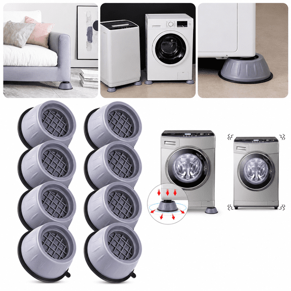 8 Pack Anti Vibration Washing Machine Pads Rubber Non Slip Feet Shock Absorber Base Mats for Washer Dryer Noise Reduction Stability Floor Protection Anti Walk Support Pads
