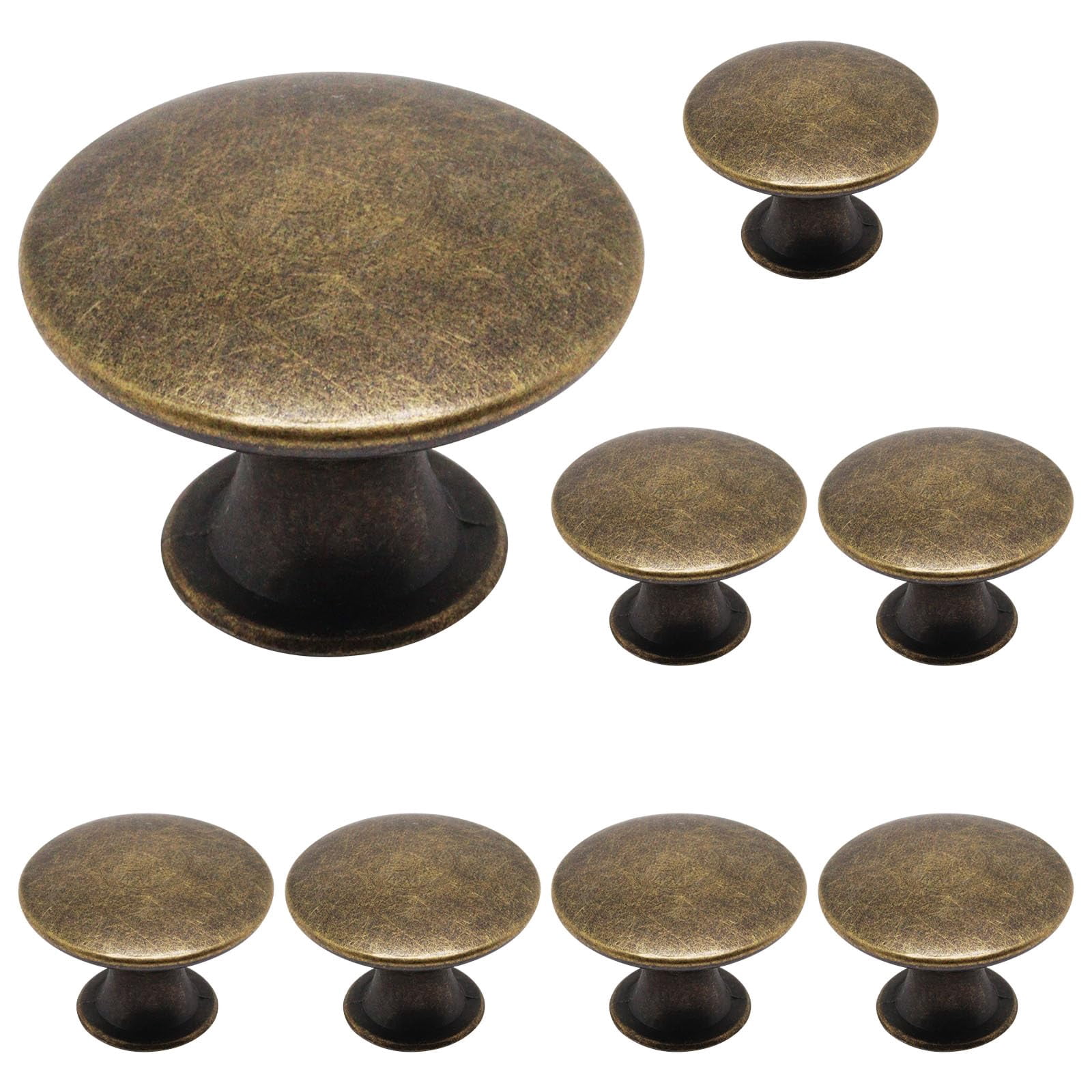 8 Pack Antique Brass Cabinet Knobs, Round Dresser Knobs Kitchen Drawer Knob, Single Hole Cupboard Door Knob Dresser Drawer Pulls Handles
