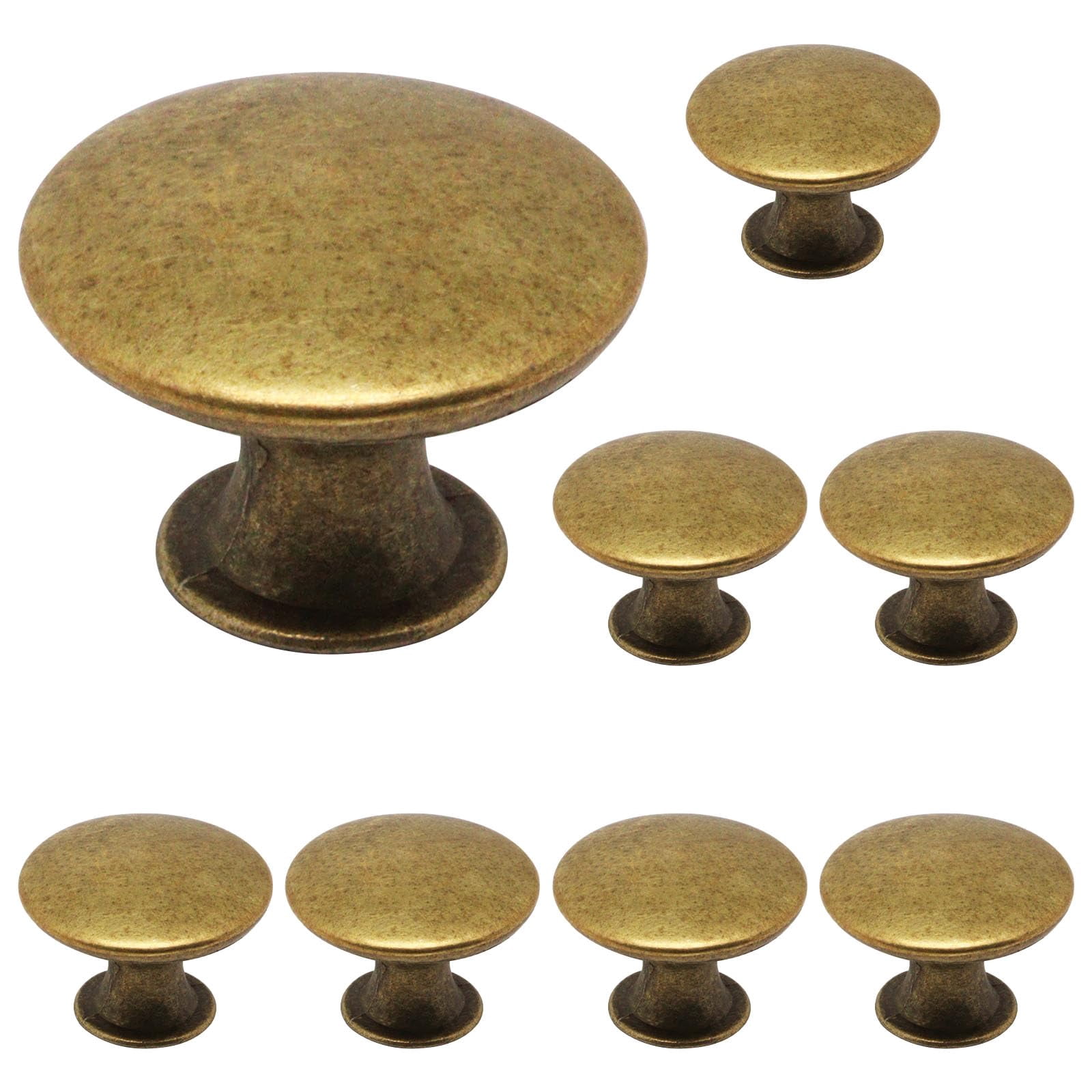 8 Pack Antique Brass Cabinet Knobs, Round Dresser Knobs Kitchen Drawer Knob, Single Hole Cupboard Door Knob Dresser Drawer Pulls Handles