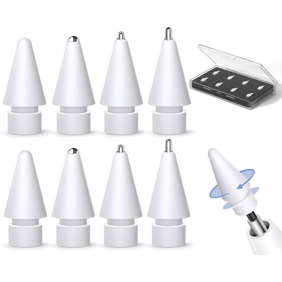 8 Pack for Apple Pencil Tips Replacement Accessories,Compatible with Apple Pencil Pro/2nd Generation/1st Generation/USB C,iPencil Nib for iPad Pro/Air/Mini,for Drawing Writing(White Metal Nib)