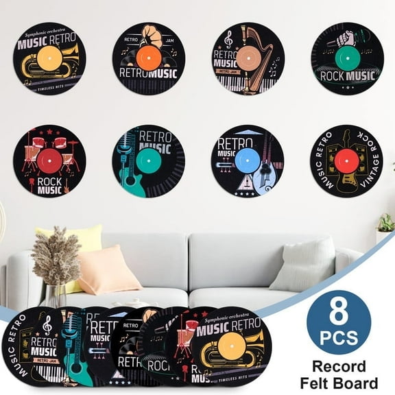 8 Pack Art Acoustic Panels, 14"X14"X0.4" Round Self-adhesive Soundproof Wall Panels, Unique Retro Record Decor Sound Absorbing Panels for Studio Home Office