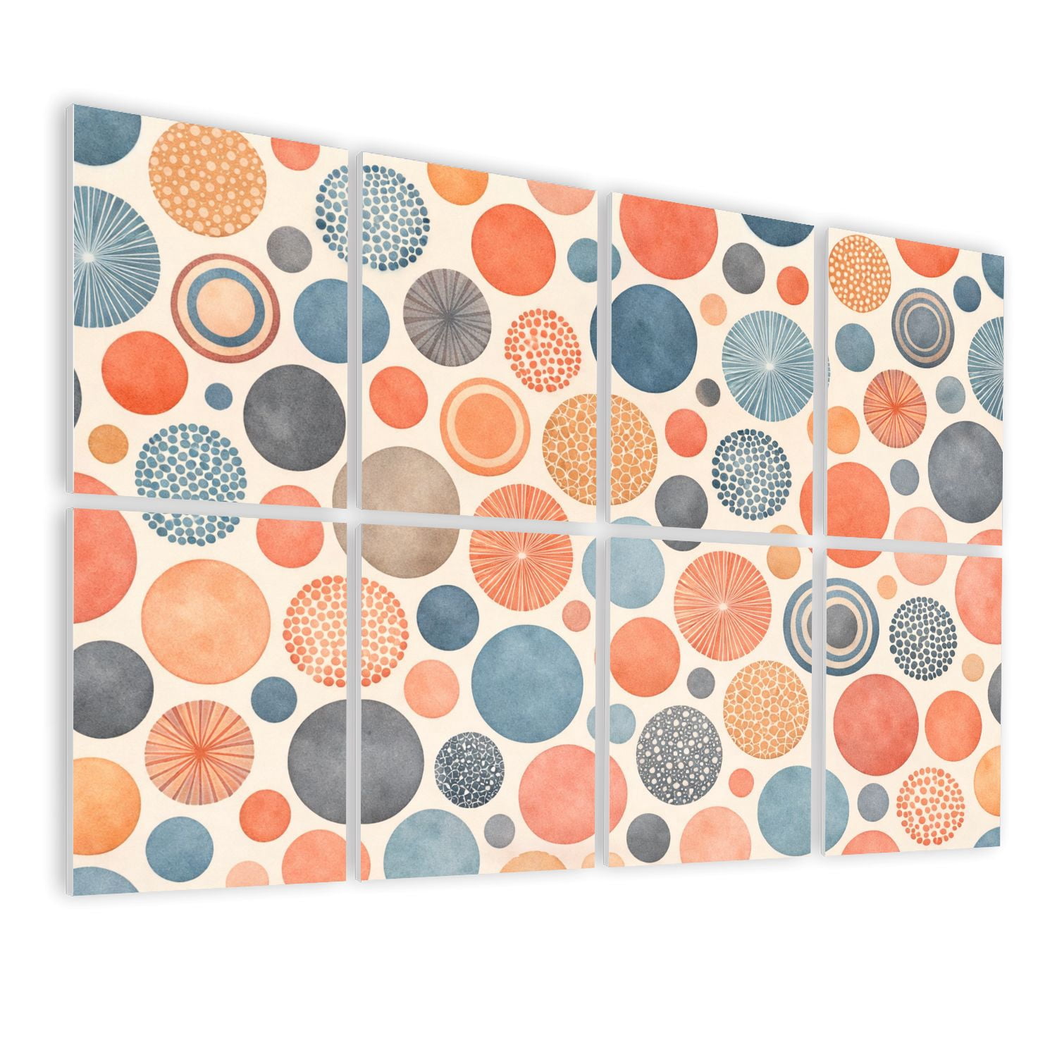 8 Pack Art Acoustic Panels Abstract Colorful Circular Dots Spirals Retro Style Self Adhesive Absorbing Dampening Panels Self Adhesive for Nursery Game Room Bedroom 48"x32"