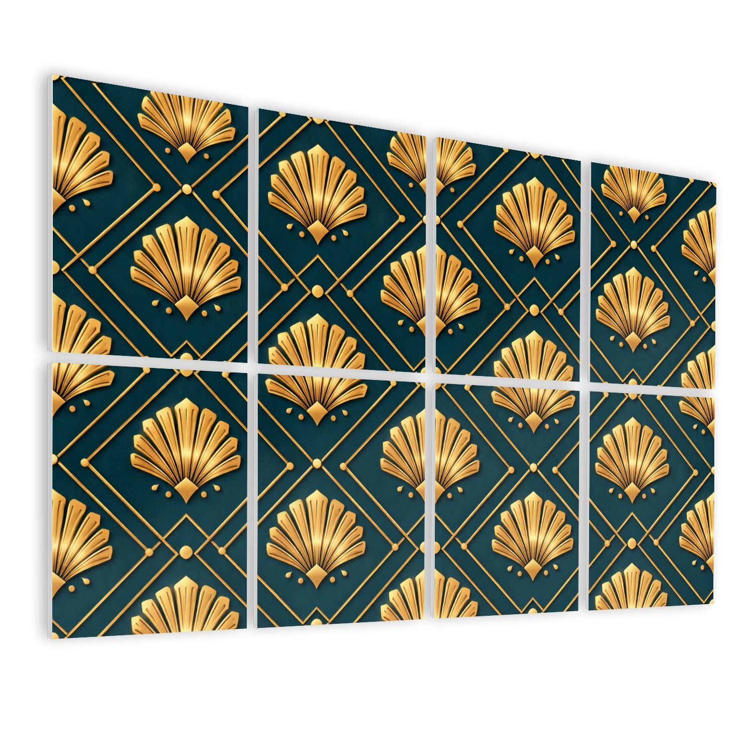 8 Pack Art Acoustic Panels Art Deco Gold Fan Dark Seamless Design Self Adhesive Absorbing Dampening Panels Self Adhesive for Nursery Game Room Bedroom 48"x32"