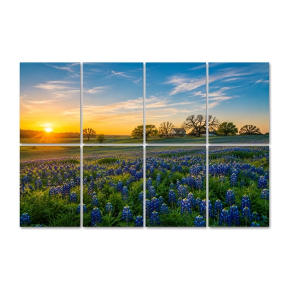 8 Pack Art Acoustic Panels Bluebonnet Field Sunrise Self-Adhesive Decorative Sound Absorbing Wall Panels, Sound Panels for Recording Studio Living Room 48"x32"
