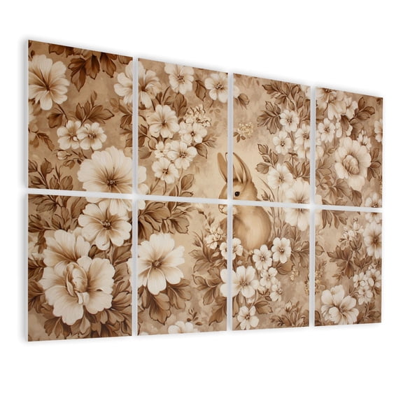 8 Pack Art Acoustic Panels Easter Rabbit Vintage Cottagecore Bunny Animal Flower Bedroom Living Self Adhesive Sound Absorbing Panels for Home Office Studio Media Room 48"x32"
