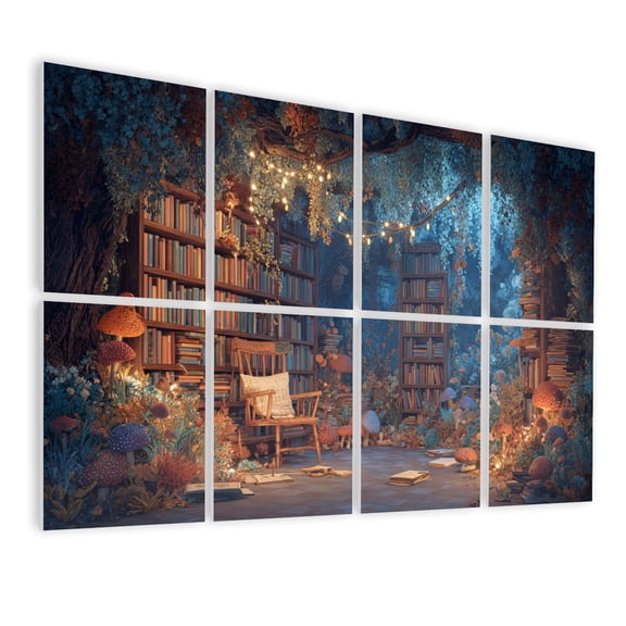 8 Pack Art Acoustic Panels Fantasy Forest Aesthetic Witchy Fairy Mushroom Moon Vintage Library Self Adhesive Sound Absorbing Panels for Home Office Studio Media Room 48"x32"