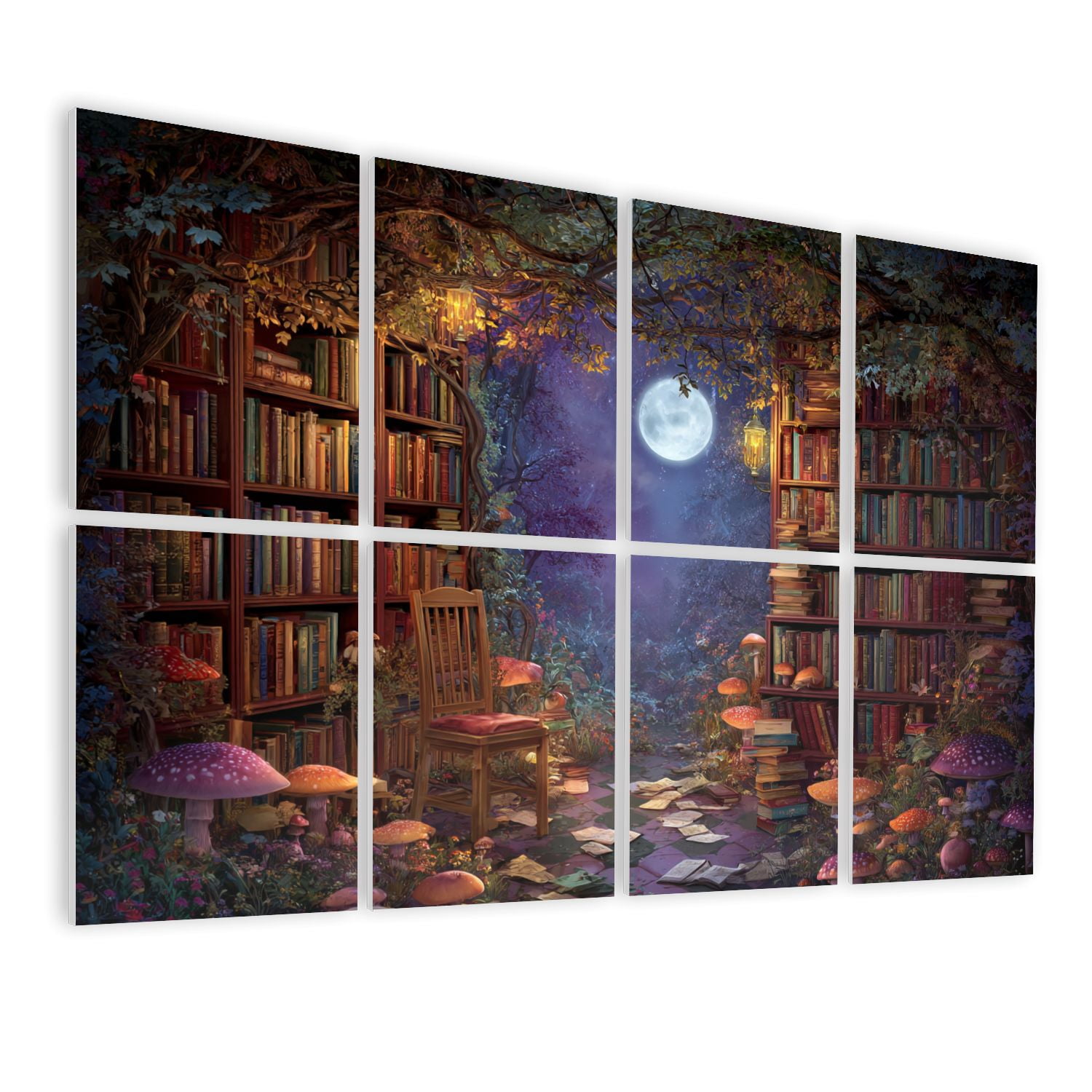 8 Pack Art Acoustic Panels Fantasy Forest Aesthetic Witchy Fairy Mushroom Moon Vintage Library Self Adhesive Sound Absorbing Panels for Home Office Studio Media Room 48"x32"