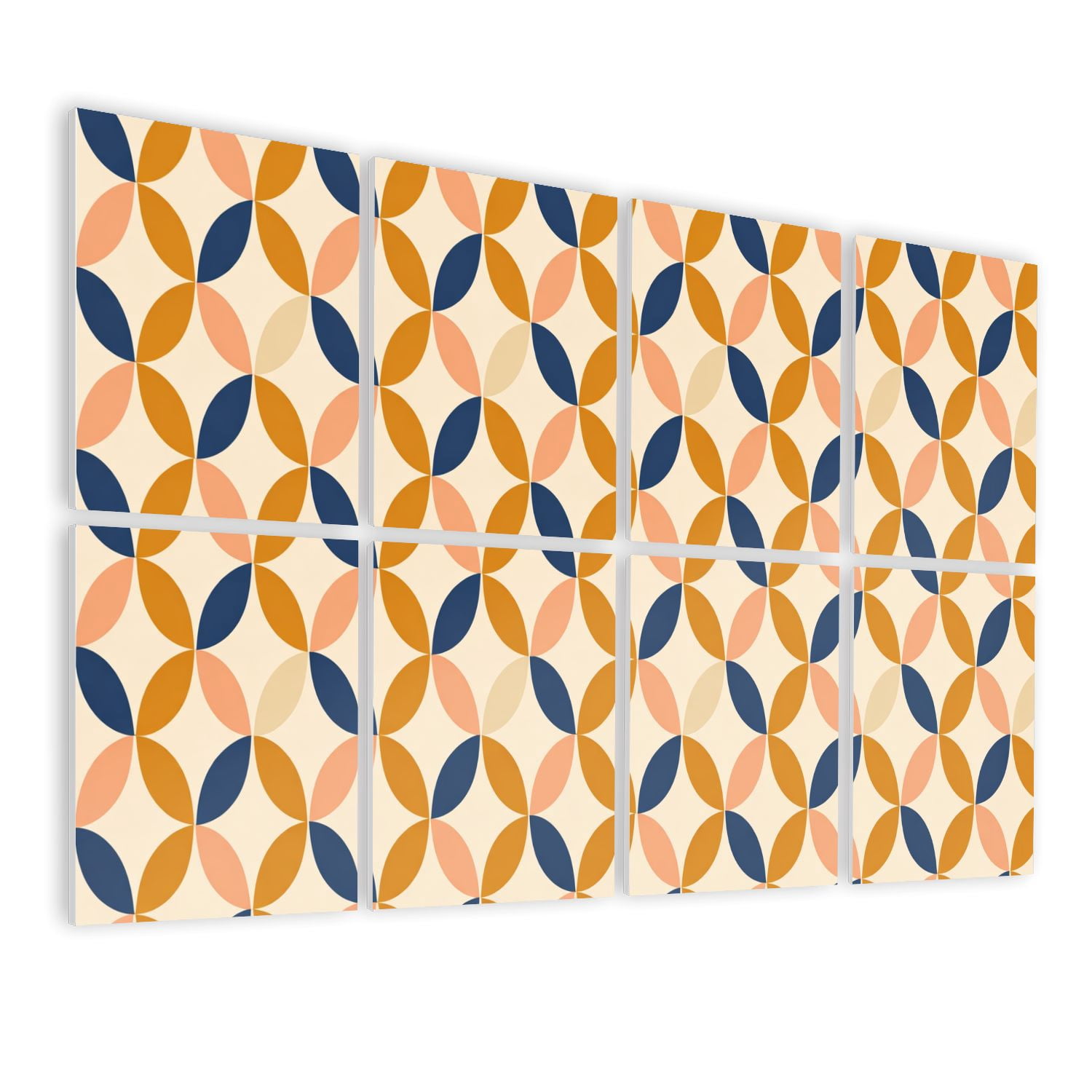8 Pack Art Acoustic Panels Geometric Abstract Orange Navy Beige Shapes Self Adhesive Absorbing Dampening Panels Self Adhesive for Nursery Game Room Bedroom 48"x32"