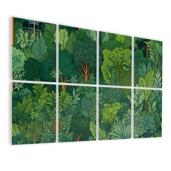 8 Pack Art Acoustic Panels Green Forest Summer Trees River Landscape Vintage Decorative Soundproof Wall Panels Self Adhesive for Living Room Home Office 48"x32"