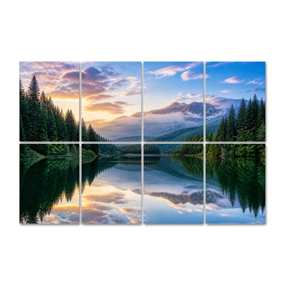 8 Pack Art Acoustic Panels Lake Springtime Mountain Self-Adhesive Decorative Sound Absorbing Wall Panels, Sound Panels for Recording Studio Living Room 48"x32"