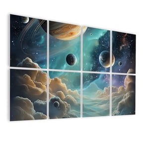 8 Pack Art Acoustic Panels Majestic Space Scene Planets Rings Nebula Clouds Vibrant Cosmic Colors Self Adhesive Sound Absorbing Panels for Home Office Studio Media Room 48"x32"
