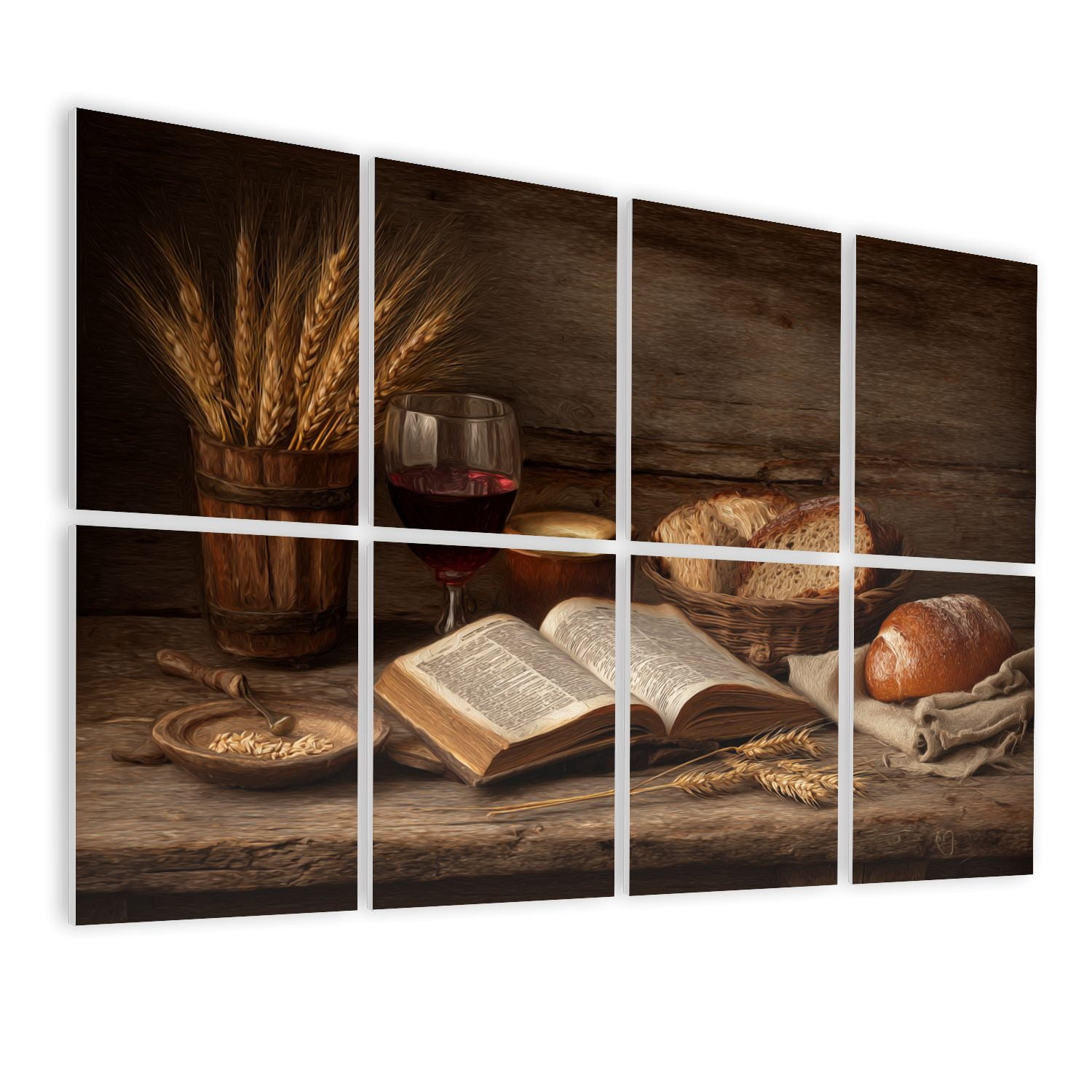 8 Pack Art Acoustic Panels Rustic Christian Farmhouse Brown Food Holy Red Wine Glass Vintage Open Self Adhesive Sound Absorbing Panels for Home Office Studio Media Room 48"x32"