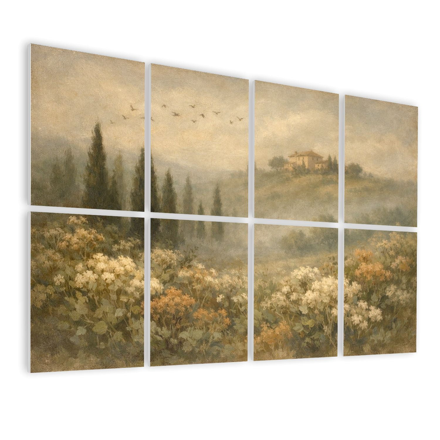8 Pack Art Acoustic Panels Serene Tuscan Landscape Cypress Trees Hills Distant Villa Self Adhesive Absorbing Dampening Panels Self Adhesive for Nursery Game Room Bedroom 48"x32"
