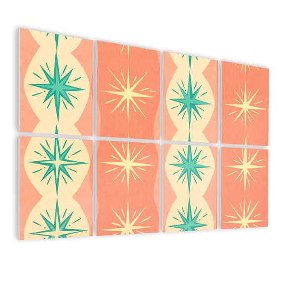 8 Pack Art Acoustic Panels Sound Absorbing 50s Mid Century Modern Decorative Soundproof Wall Panels Self Adhesive for Nursery Game Room Bedroom 48"x32"