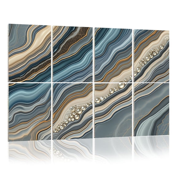 8 Pack Art Acoustic Panels Sound Absorbing Abstract Agate Stone Fluid Blue Gold Patterns Decorative Soundproof Wall Panels Self Adhesive for Nursery Game Room Bedroom 48"x32"