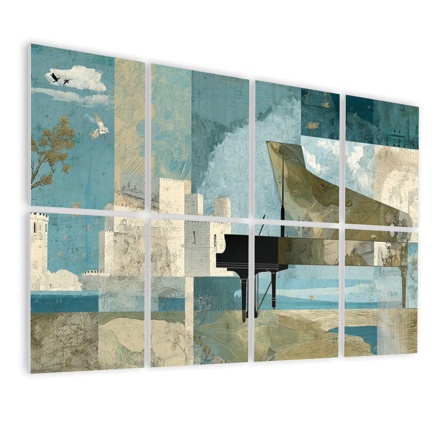 8 Pack Art Acoustic Panels Sound Absorbing Abstract Artwork Country Rustic Grand Piano European style Buildings Decorative Soundproof Wall Panels Self Adhesive for Nursery Game Room Bedroom 48"x32"